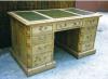 Old Pine Desk. Pedestal decoration with three part leathered gold leaf top.