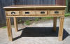 Oak desk with burelm crossbanding and top with military handles.